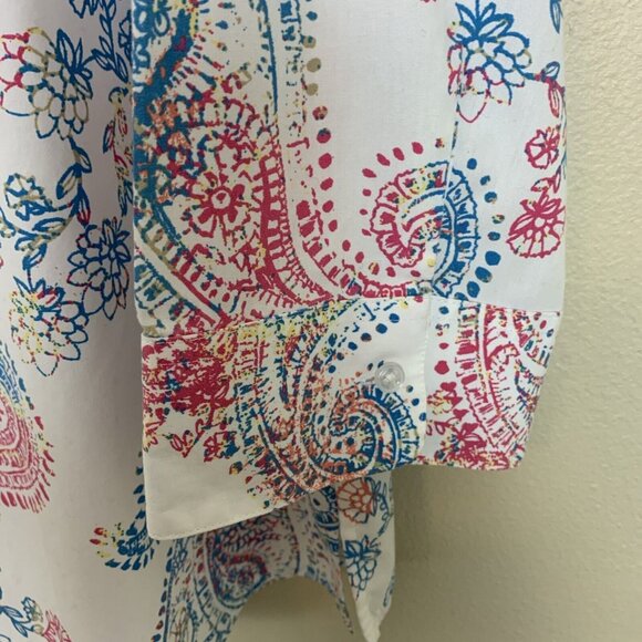 Foxcroft Womens Blouse 16 3/4 Sleeve Button Up Paisley Ivory Shirt Wrinkle Free - Picture 8 of 15
